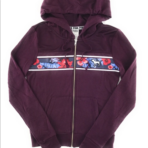 PINK Victoria's Secret Tops - Maroon Victoria’s Secret Pink Full ZIP Hoodie